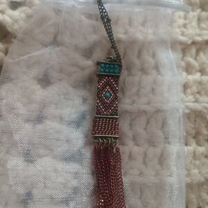 Artisan Turquoise and Red Tassel Necklace